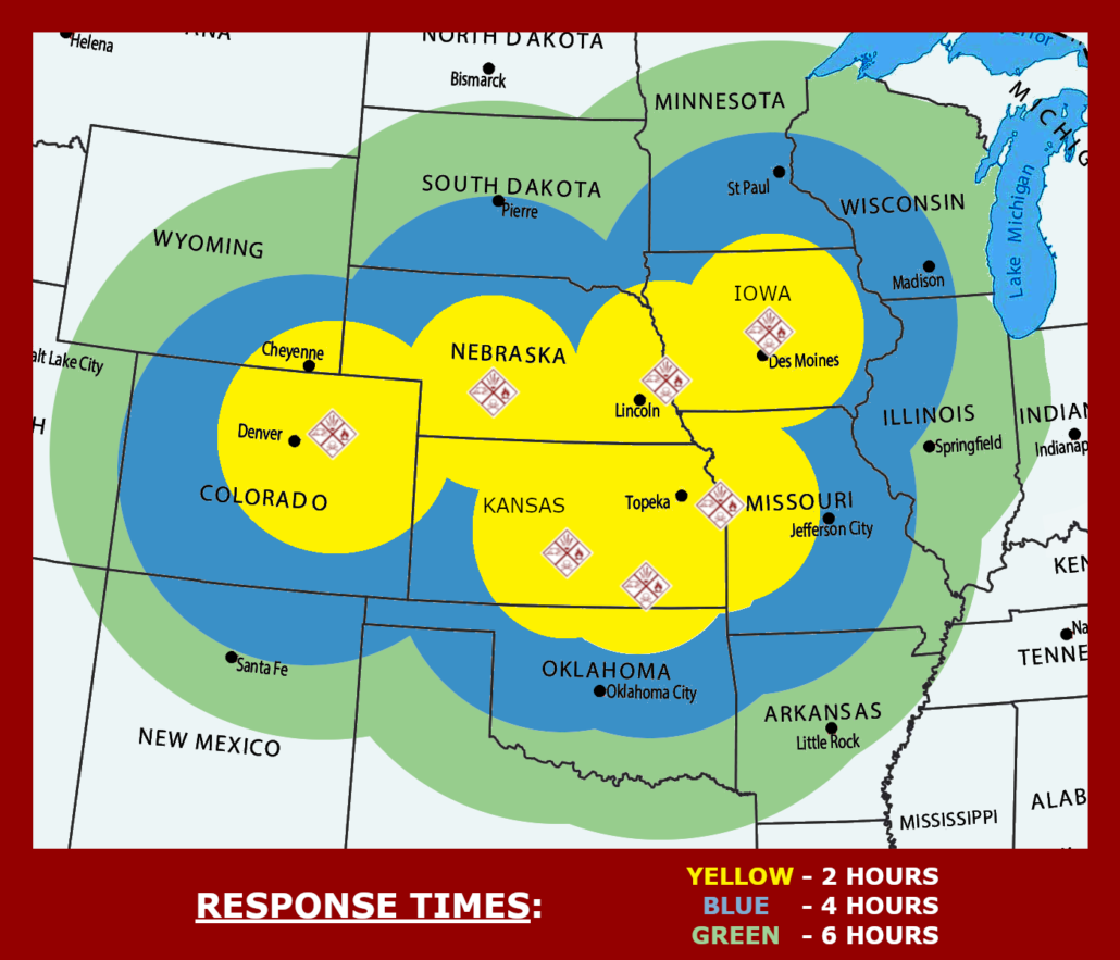 map of emergency response hazardous materials travel times